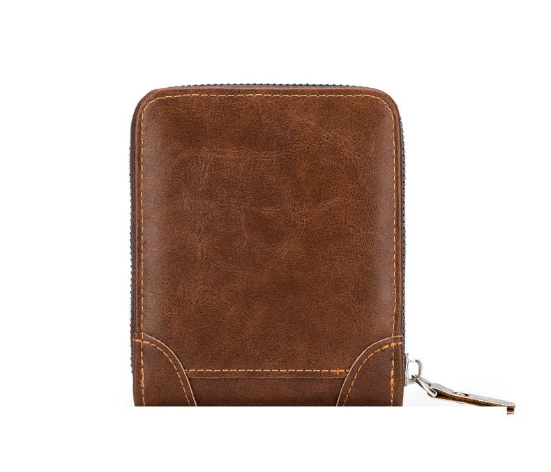 Men's Retro PU Leather Bifold Wallet with Zipper and Coin Pocket