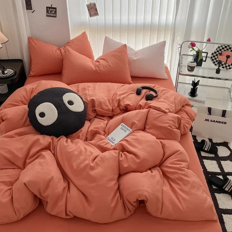Solid Black Microfiber Duvet Cover Set with Pillowcases