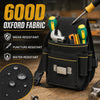 Black tool pouch filled with yellow and green Oxford fabric tools, showing wear-resistant and puncture-resistant features.