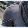 A black magnetic locking lid case for AirPods Pro, shown being used on a person's shoulder.