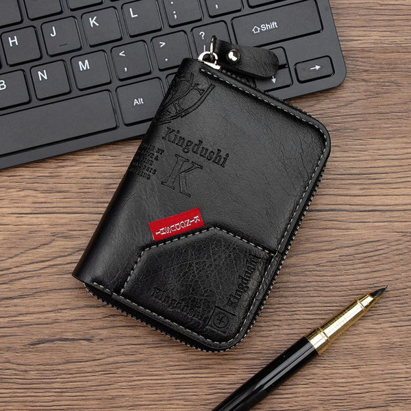 Vintage Slim RFID-Blocking Wallet with Zipper Closure