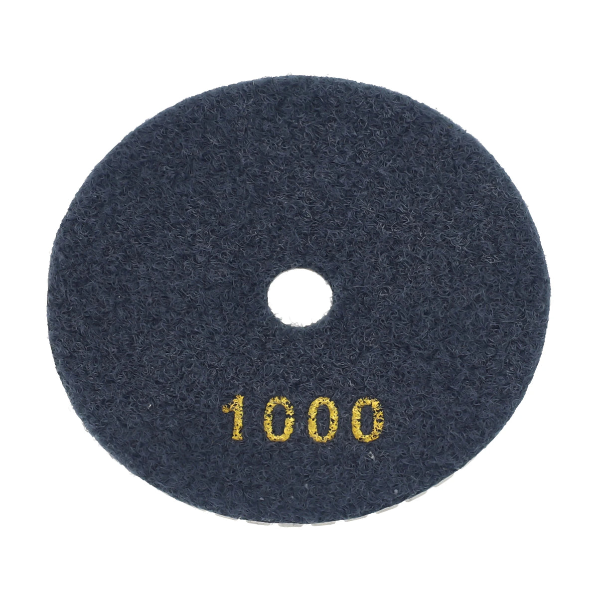 A round, dark gray felt polishing pad with the number 1000 stamped on it.