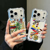 A clear phone case featuring Colombian art and a card holder is held by a person.