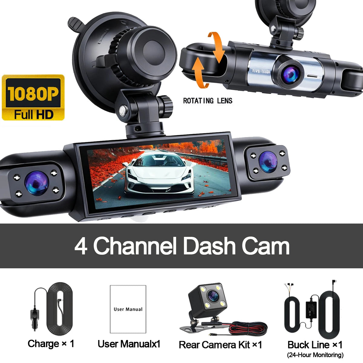 4-Channel 360° Dash Cam with Full Vehicle Coverage and Night Vision