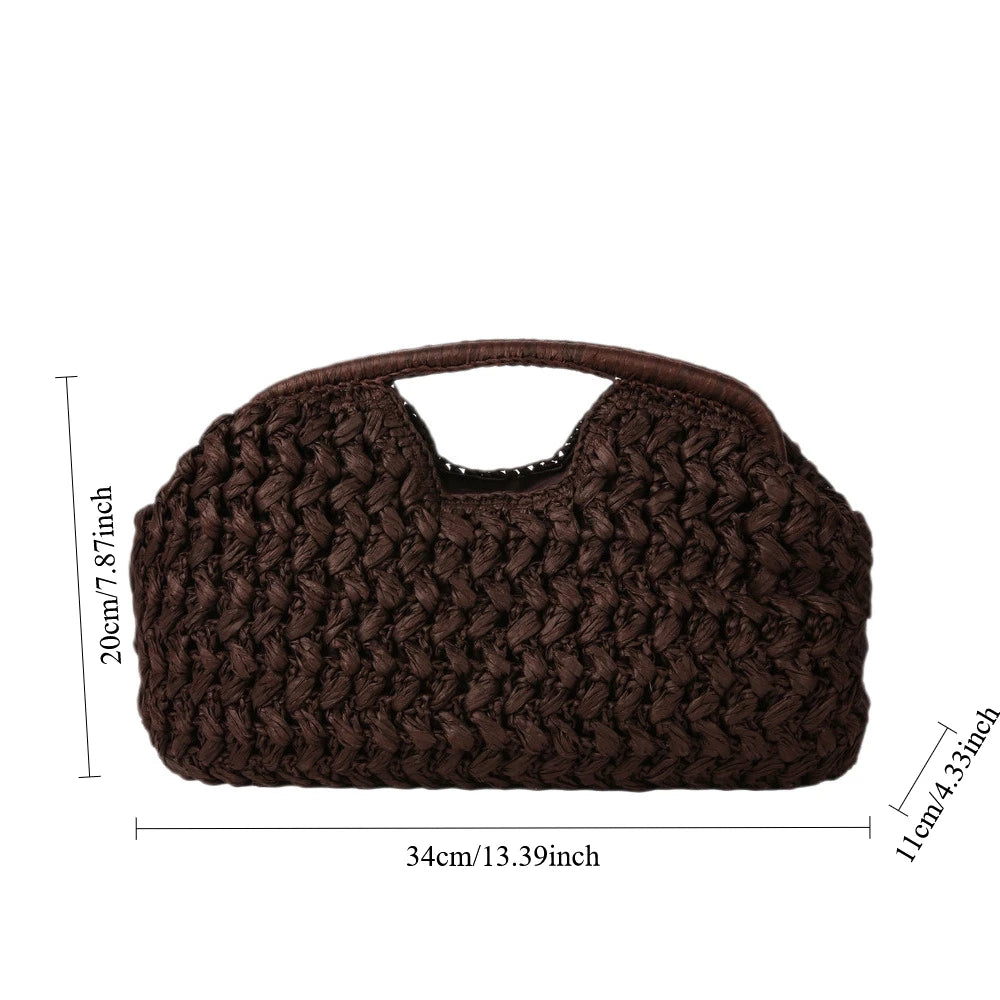 Handwoven Straw Tote Bag with Zipper