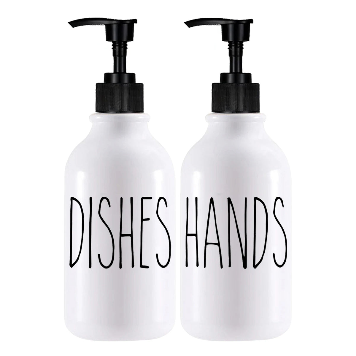 A white bamboo pump dispenser bottle for dish and hand soap.