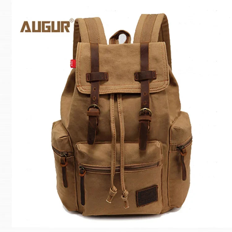Vintage Canvas Backpack with Leather Accents – Large Capacity Travel & Laptop Bag