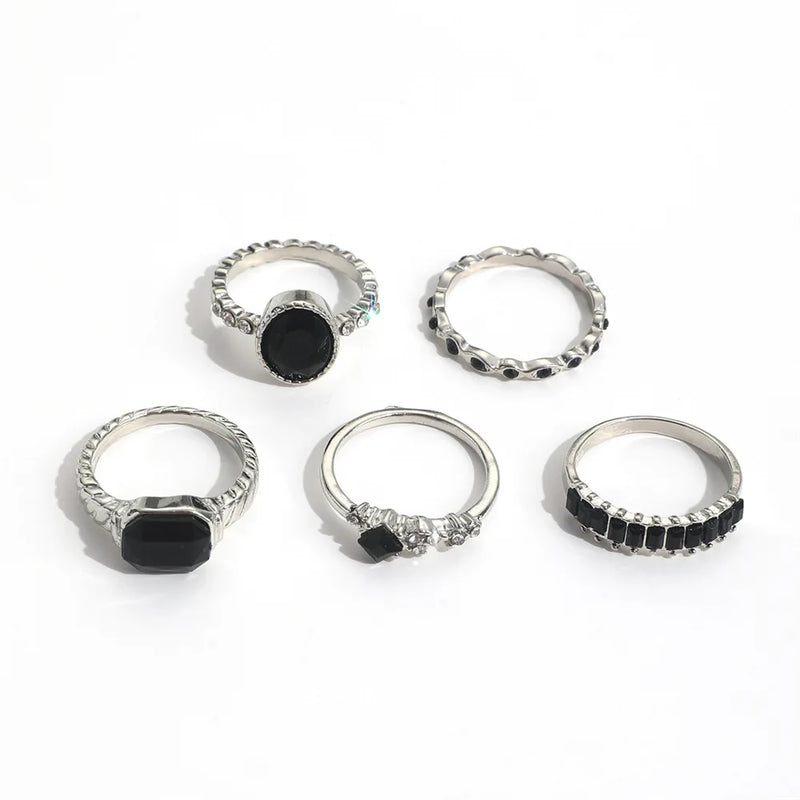 Vintage Black Crystal Ring Set