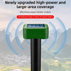 A green solar-powered ultrasonic device mounted on a pole, designed to repel hidden snakes in gardens.
