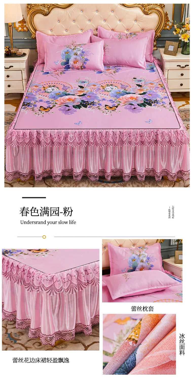 4-Piece Royal Blue Bedding Set with Bed Skirt and Pillow Covers