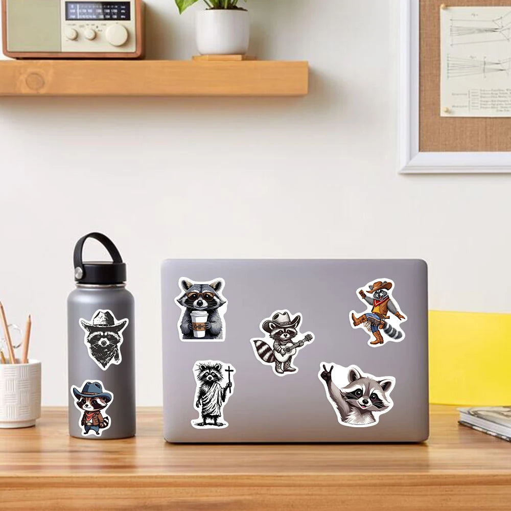 Fun Cartoon Raccoon Vinyl Stickers Pack – Waterproof Decals for Laptops, Water Bottles & Journals