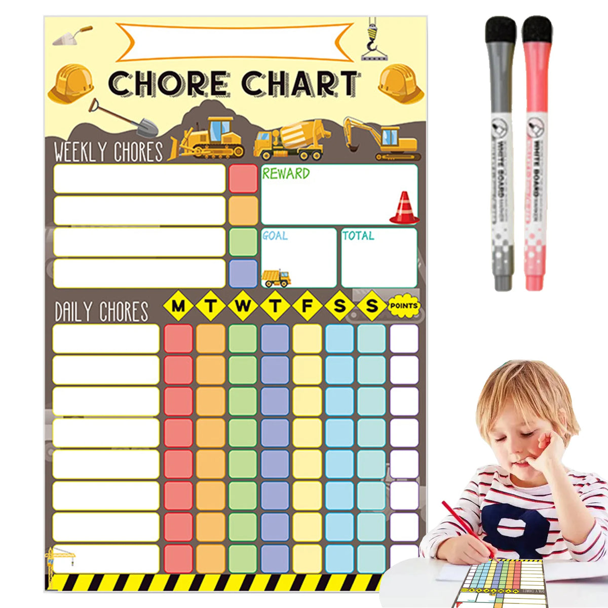 Magnetic Chore Chart for Kids with Dry-Erase Surface