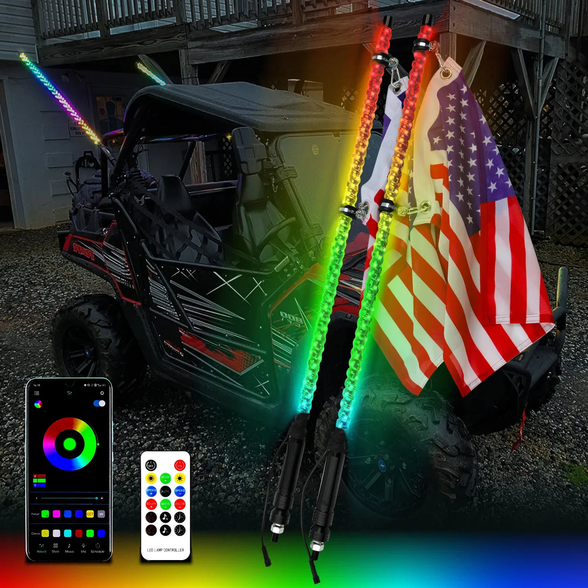 RGB LED Whip Light with Quick Release Base for Offroad Vehicles