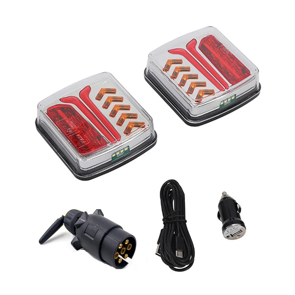 Magnetic wireless LED trailer lights with rechargeable batteries and charging cable