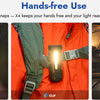 A hand is holding a compact flashlight with an illuminated side light, demonstrating hands-free use.