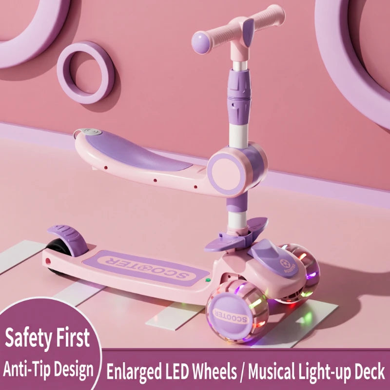 Trottinette Électrique pour Enfants 3-en-1 avec Roues Lumineuses