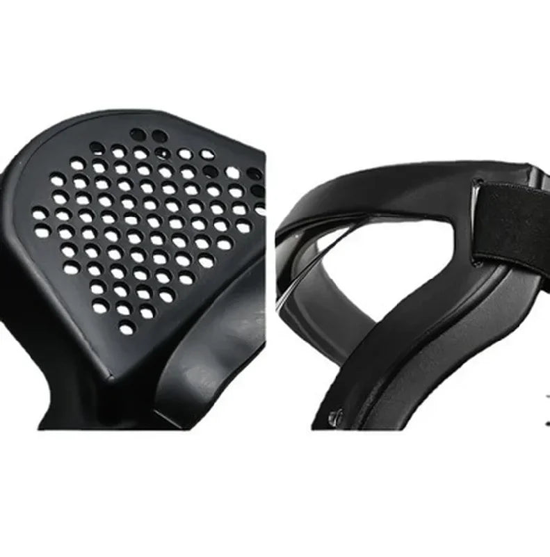 Black full face anti-fog splash shield with an adjustable strap for protection.