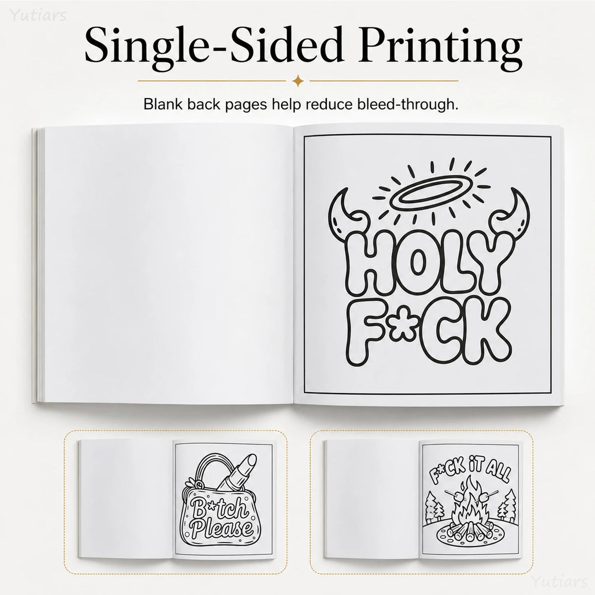 A set of blank back pages for single-sided printing, including designs like HOLY F*CK and F*CK IT ALL.