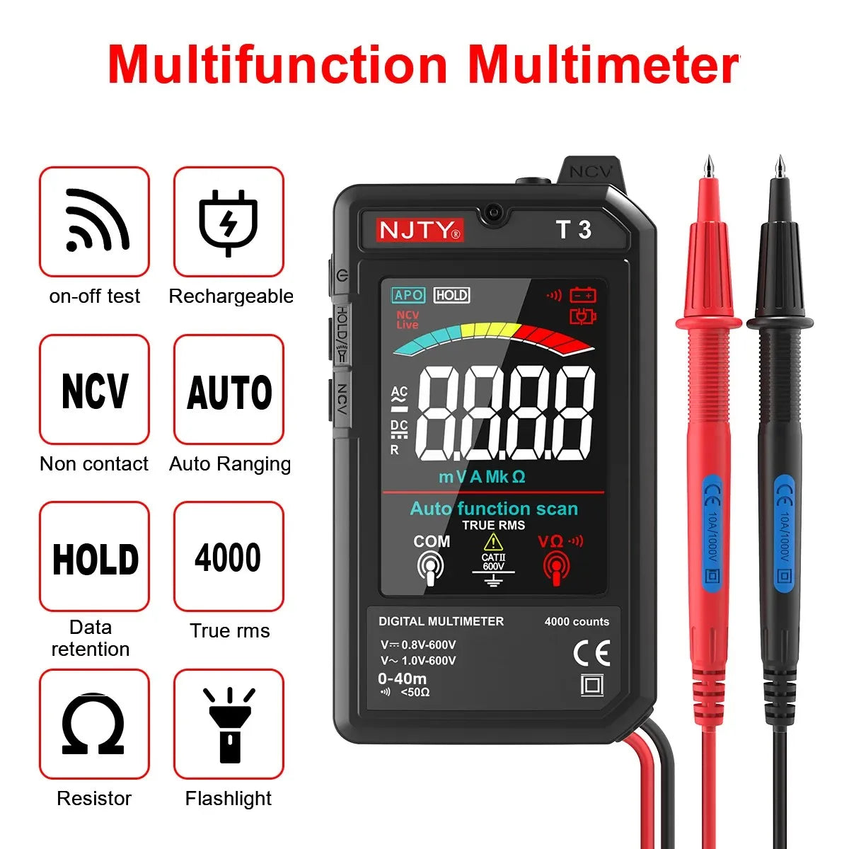 Smart Digital Multimeter with Type-C Charging and NCV Detection