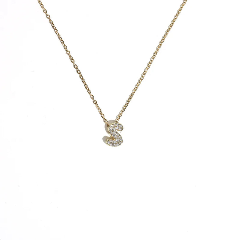 Initial Letter Pendant Necklace with Cubic Zirconia