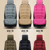 Six colors of plush car seat covers with backrest support shown in various shades including grey, beige, pink, olive green, c