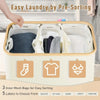 A beige laundry hamper with a lid showing three inner mesh bags labeled Dark, Light, and Hand Wash.