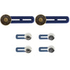 Six blue and silver no-sew button waist extenders for jeans