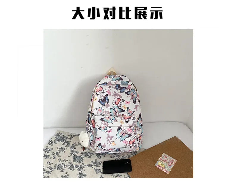 Butterfly Print Canvas Backpack for Women