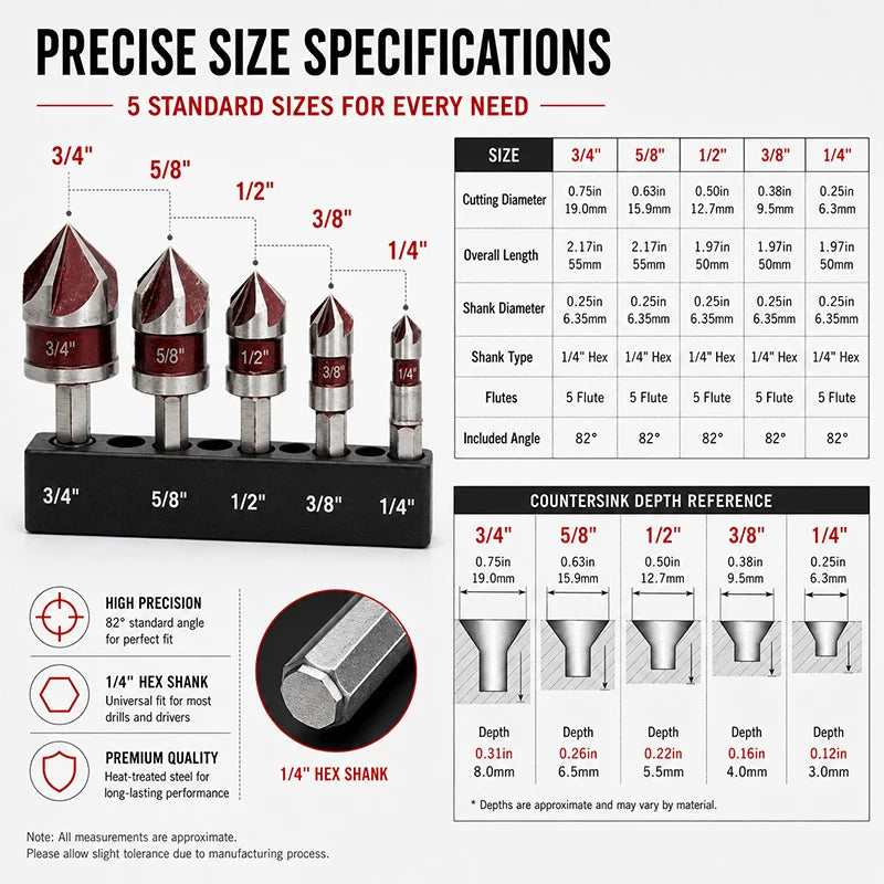 Self-Centering Countersink Drill Bit Set with Pilot Hole