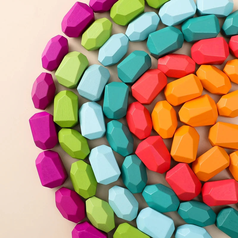 Wooden Rainbow Stacking Stones – Montessori Balancing Blocks for Kids