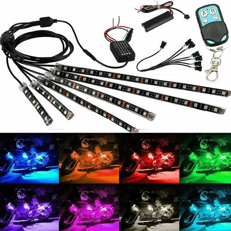 RGB Motorcycle Under-Glow LED Light Kit with Remote
