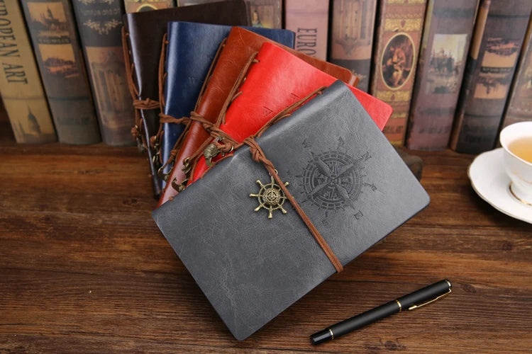 Vintage PU Leather Spiral Journal – Traveler's Notebook with Anchor Design