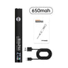 A black portable digital soldering iron pen with a USB charging cable and instructions.