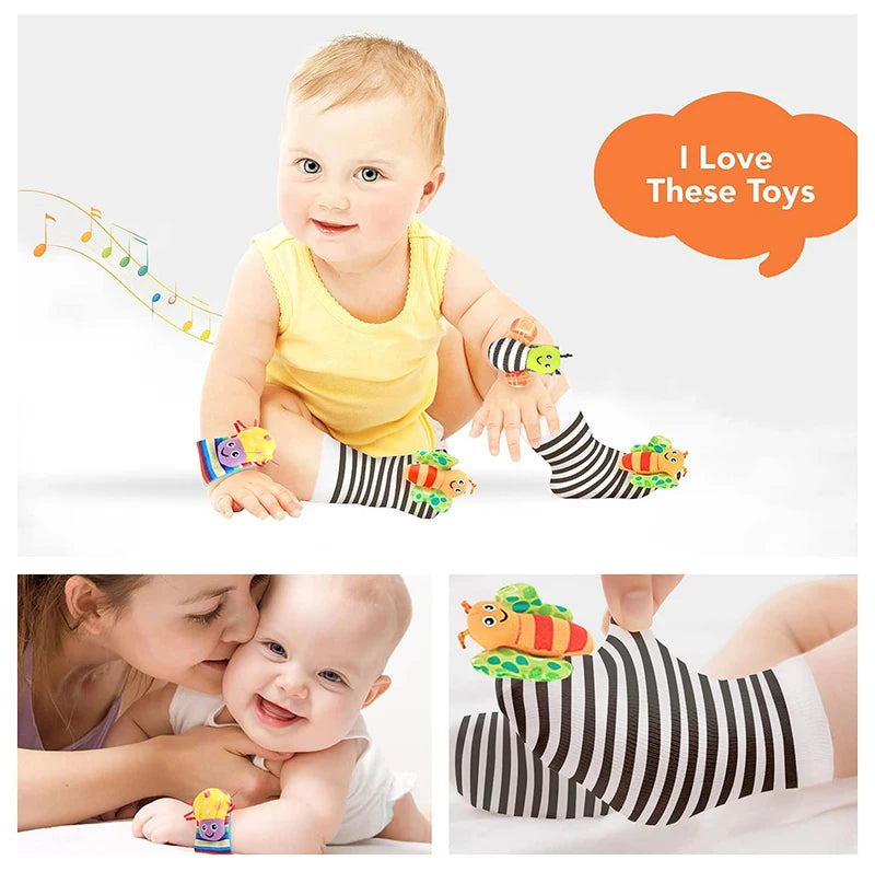 Soft Plush Baby Rattle Wrist and Foot Socks Set for Newborns