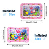 A pink inflatable ocean-themed water play mat for baby sensory development shown in both deflated and inflated sizes.