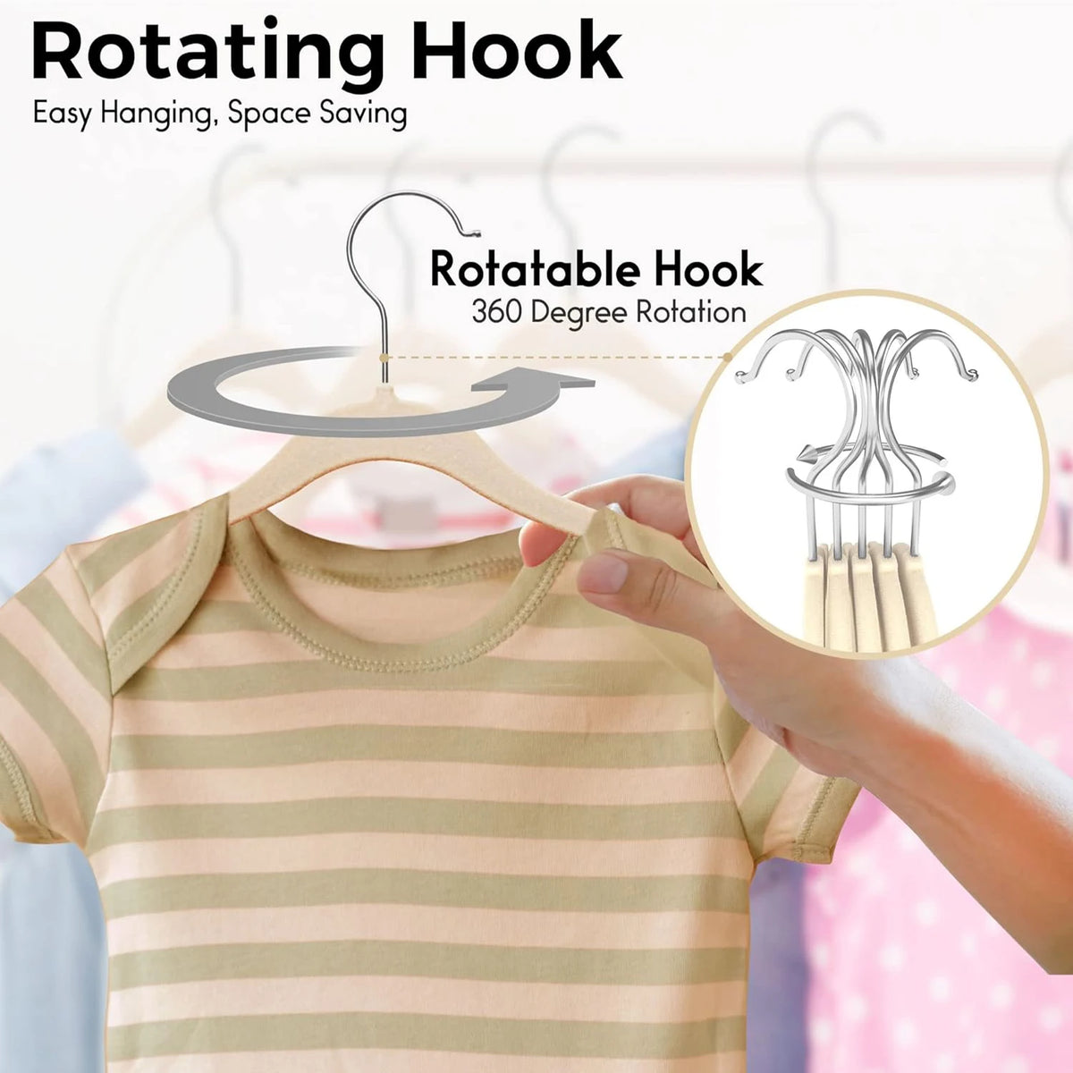 Kids' Velvet Non-Slip Slim Hangers with 360° Swivel Hooks (10-Pack)
