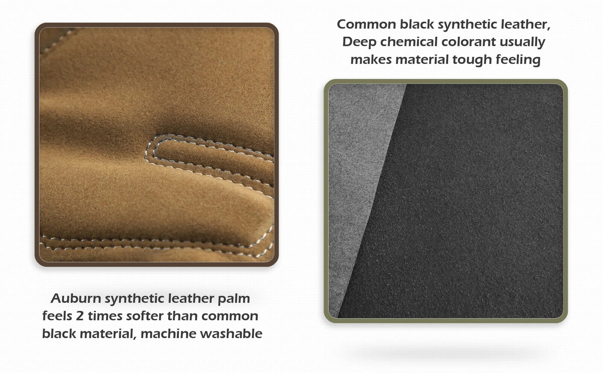A comparison showing a brown synthetic leather material and a black synthetic leather material.