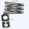 A set of foldable aluminum angle rulers and measuring segments with various radii shown against a white background.