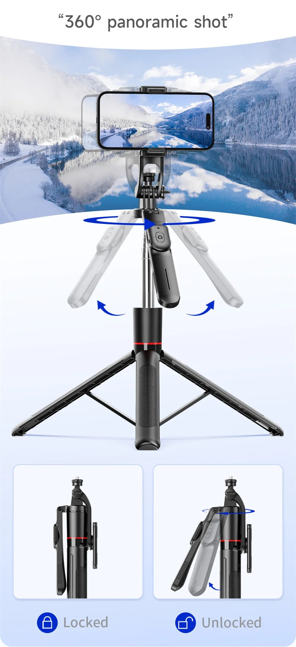 Adjustable Selfie Stick Tripod with Bluetooth Remote and Fill Light