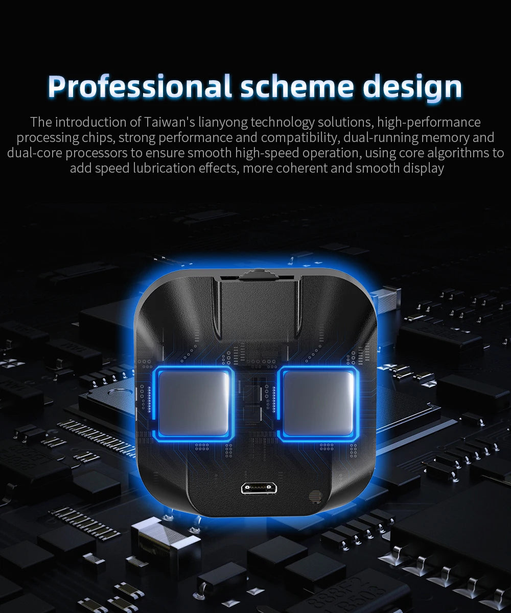 A black GPS head-up display device is shown resting on a circuit board with blue glowing accents.