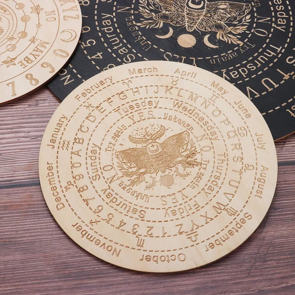 Wooden Pendulum Board with Celestial Design for Divination and Home Decor