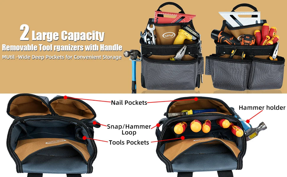 Heavy-Duty Carpenter Tool Belt with Suspenders and Pouch Set