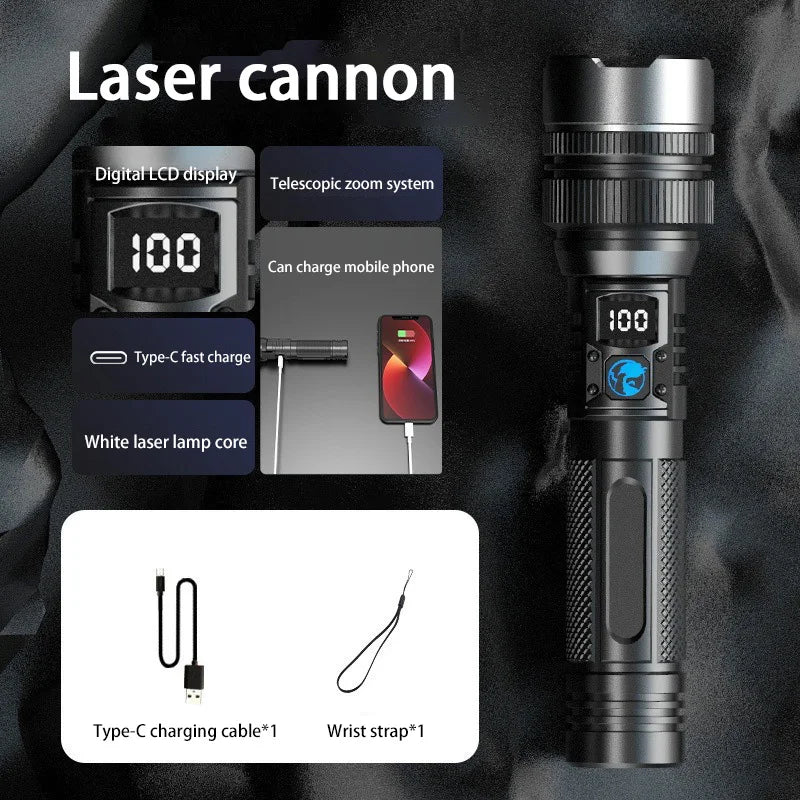 Rechargeable LED Flashlight with Digital Display and Zoom