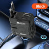 Black car fast charging adapter with multiple ports resting on a car interior surface.