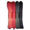 Four strands of reflective paracord rope in red, green, and black colors.