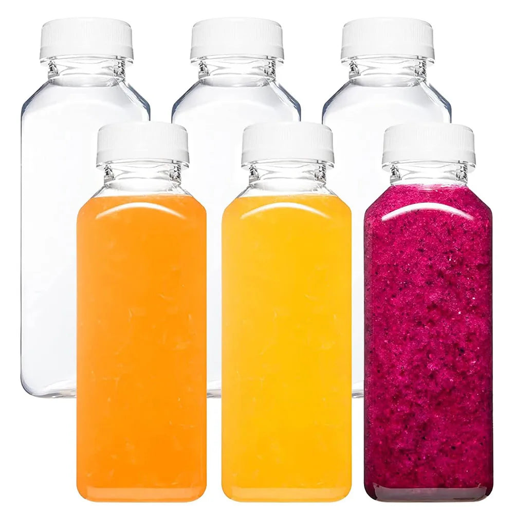 Reusable 12oz Plastic Juice Bottles Set (6 Pack)