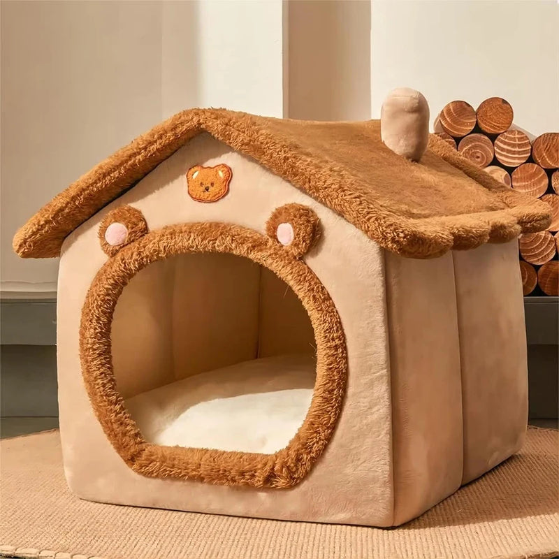 Lit Grotte Rétractable pour Animaux avec Housse Amovible et Lavable