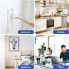 A collage showing adhesive hooks used in a bathroom, kitchen, bedroom, and office setting.