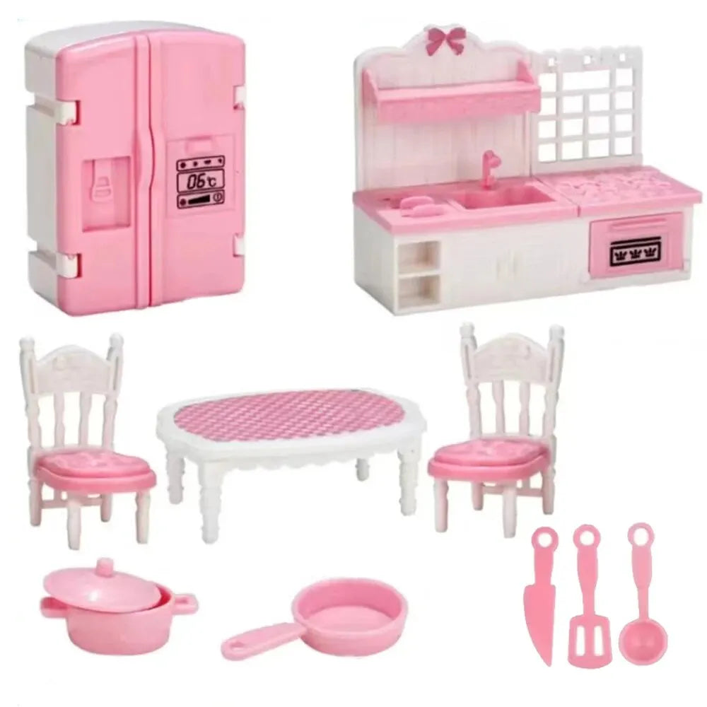 Kawaii Pink Dollhouse Kitchen Furniture Play Set