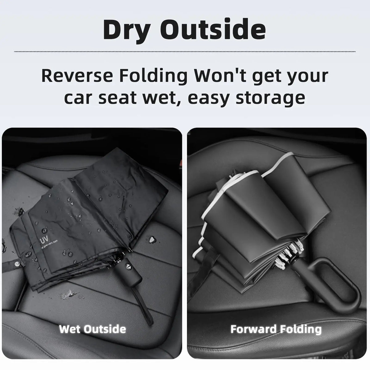 Auto Reverse-Folding Umbrella with Reflective Stripe & Carabiner Handle